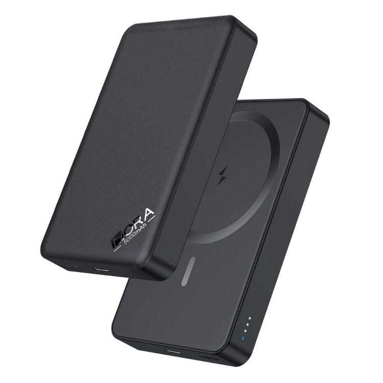 Power Bank inalámbrica marca 1H de 5000 mAh color negro sobre fondo blanco