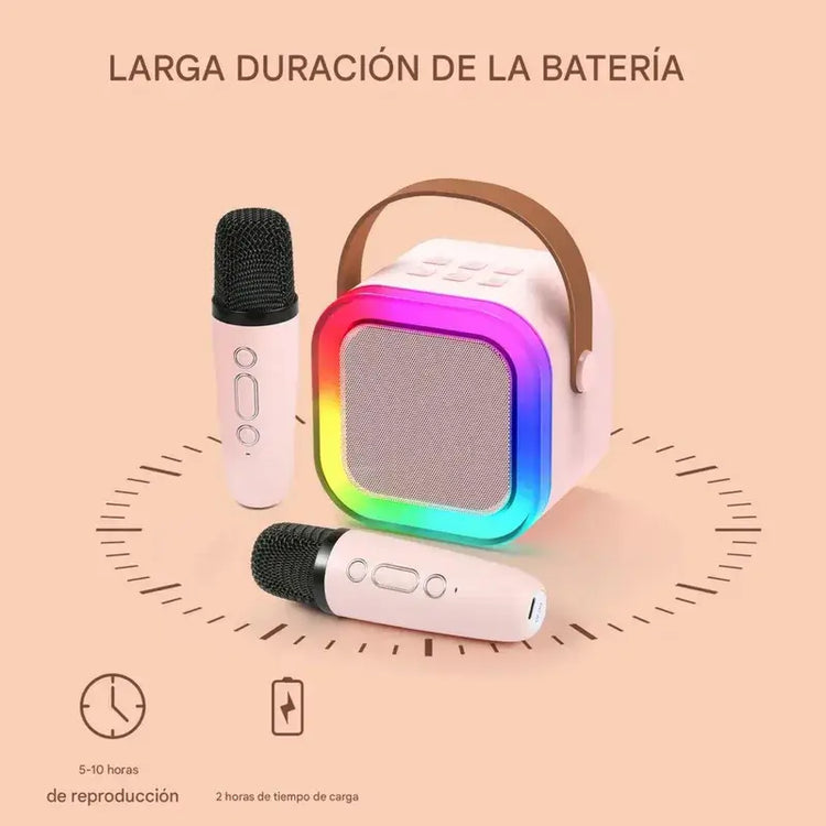 Mini parlante karaoke Bluetooth para niños con luces LED y micrófono inalámbrico