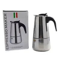 Cafetera Italiana 9 Tazas Acero Inoxidable en color negro mate sobre fondo blanco