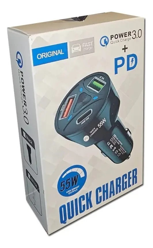 Cargador rápido Qualcomm PD 20W - Cargador para auto vista empaque.