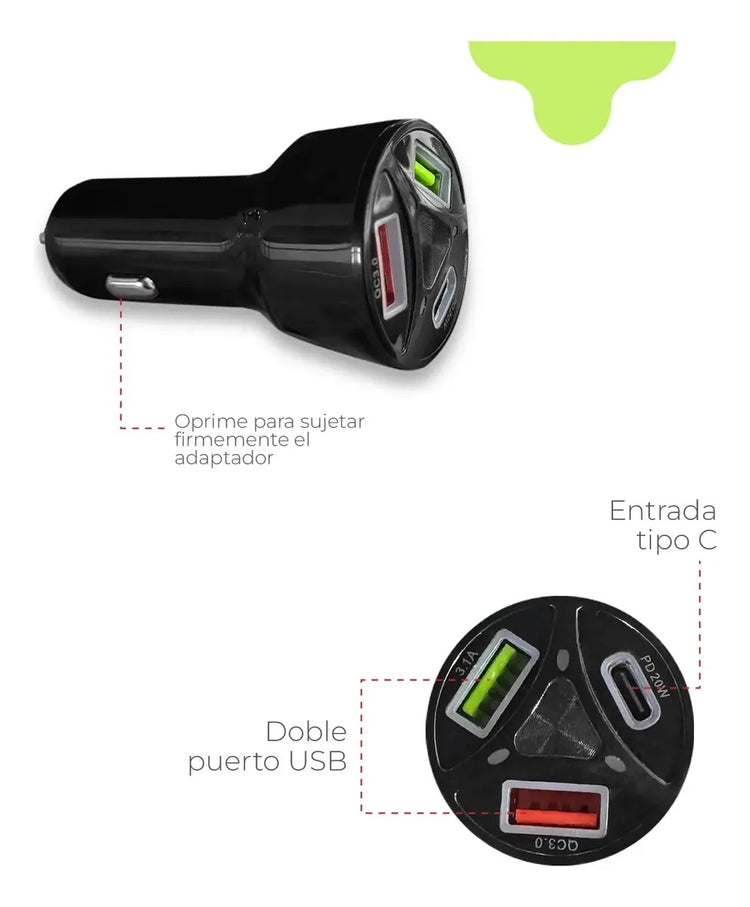 Cargador rápido Qualcomm PD 20W - lado y cara